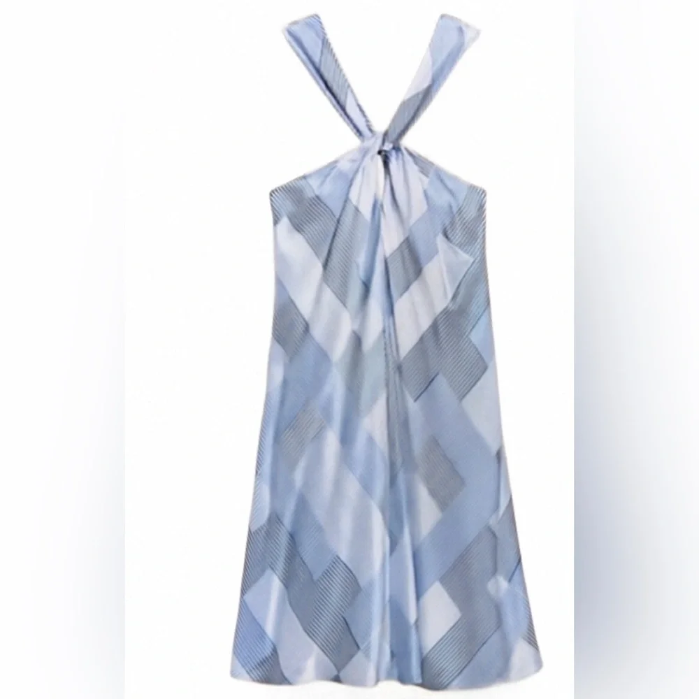 Banana Republic Halter Silk Dress in White and Blue